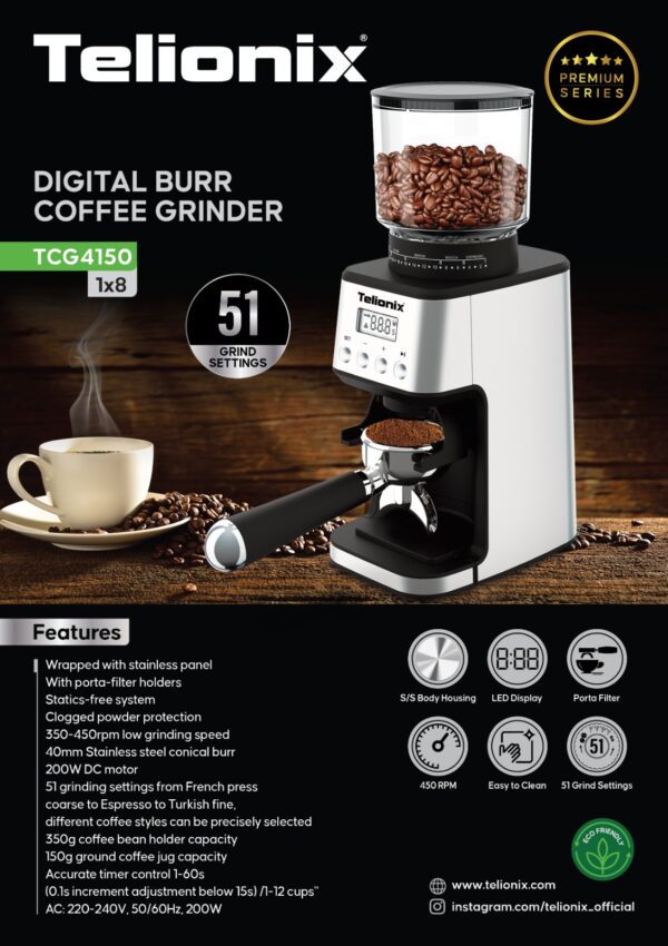 آسیاب قهوه تلیونیکس مدل TCG4150 توان 200 وات پر قدرت و اصل - Image 3
